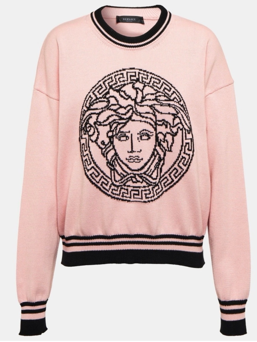 Versace Pink Knit Sweater with Black Medusa Emblem
